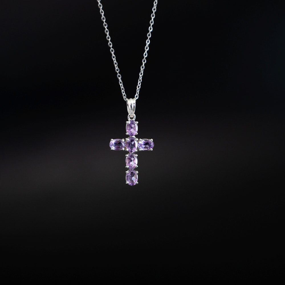 Amethyst Cross Pendant - Silver