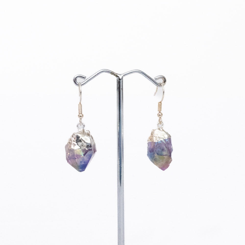 Aura Coated Amethyst Point Earrings