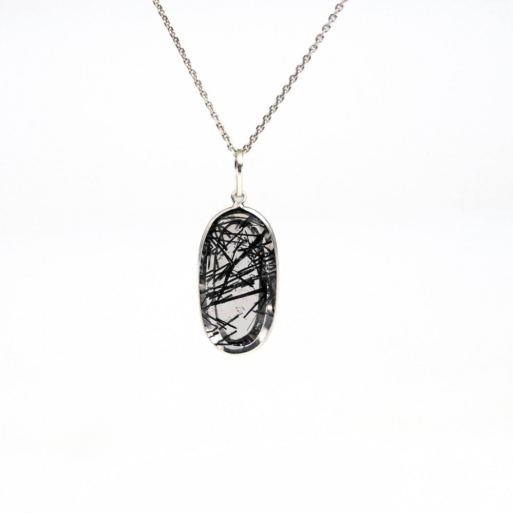Black Tourmalinated Quartz Pendant- Silver