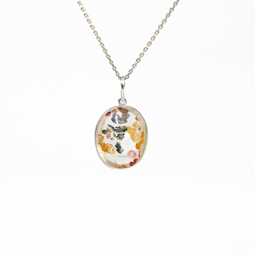Golden Quartz with Pyrite & Iron Inclusion Pendant- Silver