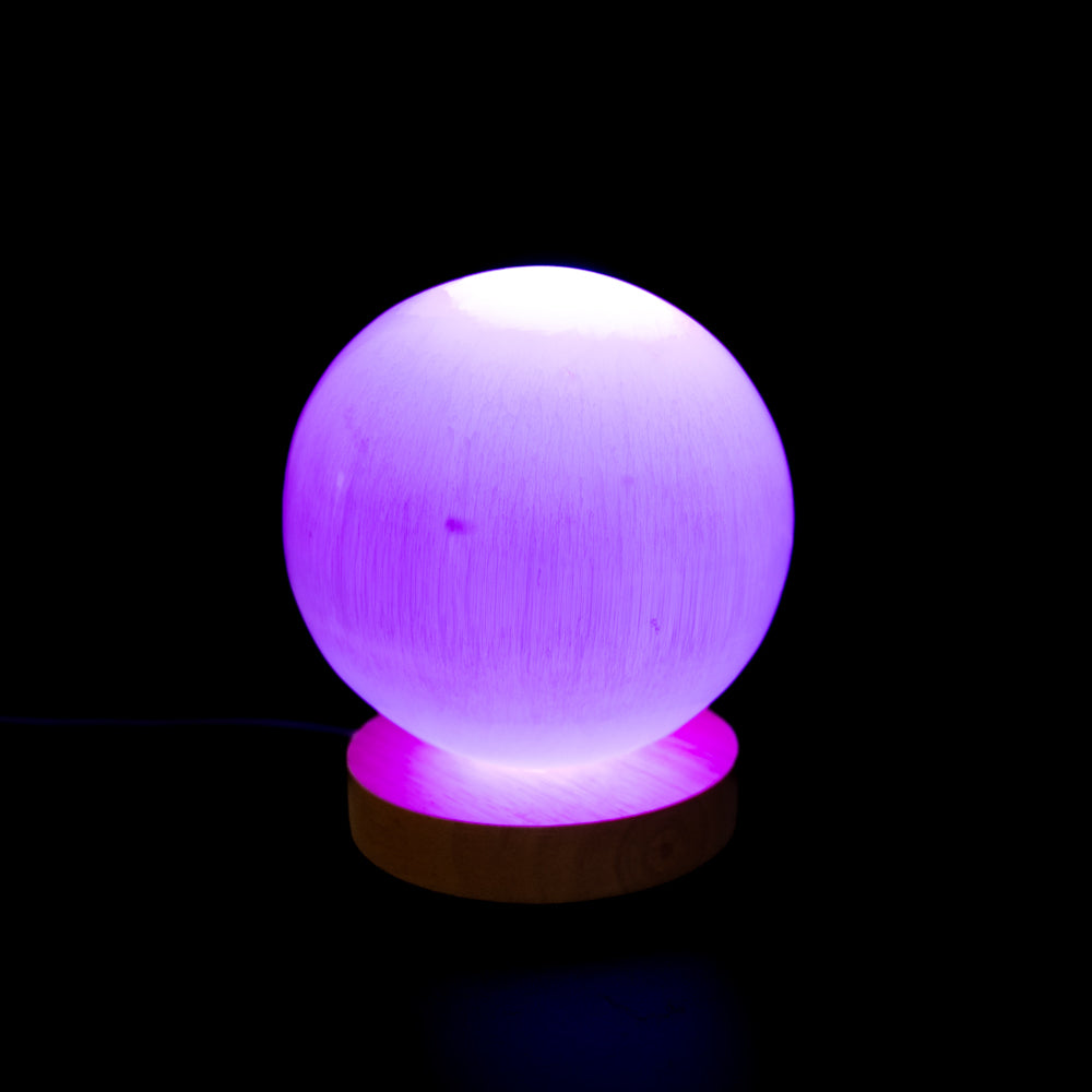 Selenite Sphere Lamp with LED Base