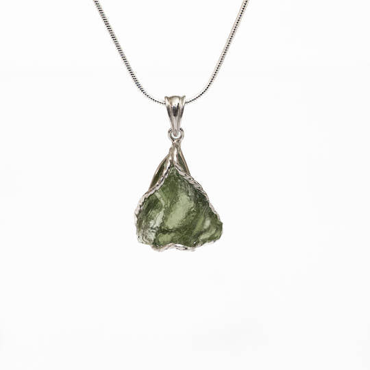 Moldavite Rough Pendant - Silver