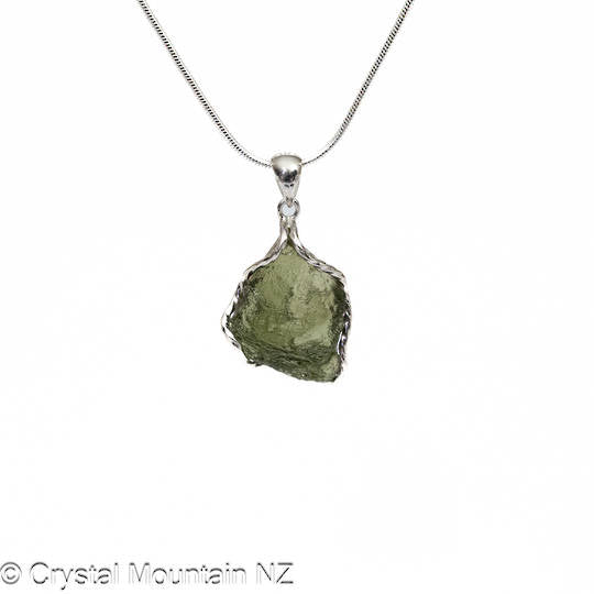 Moldavite Rough Pendant - Silver