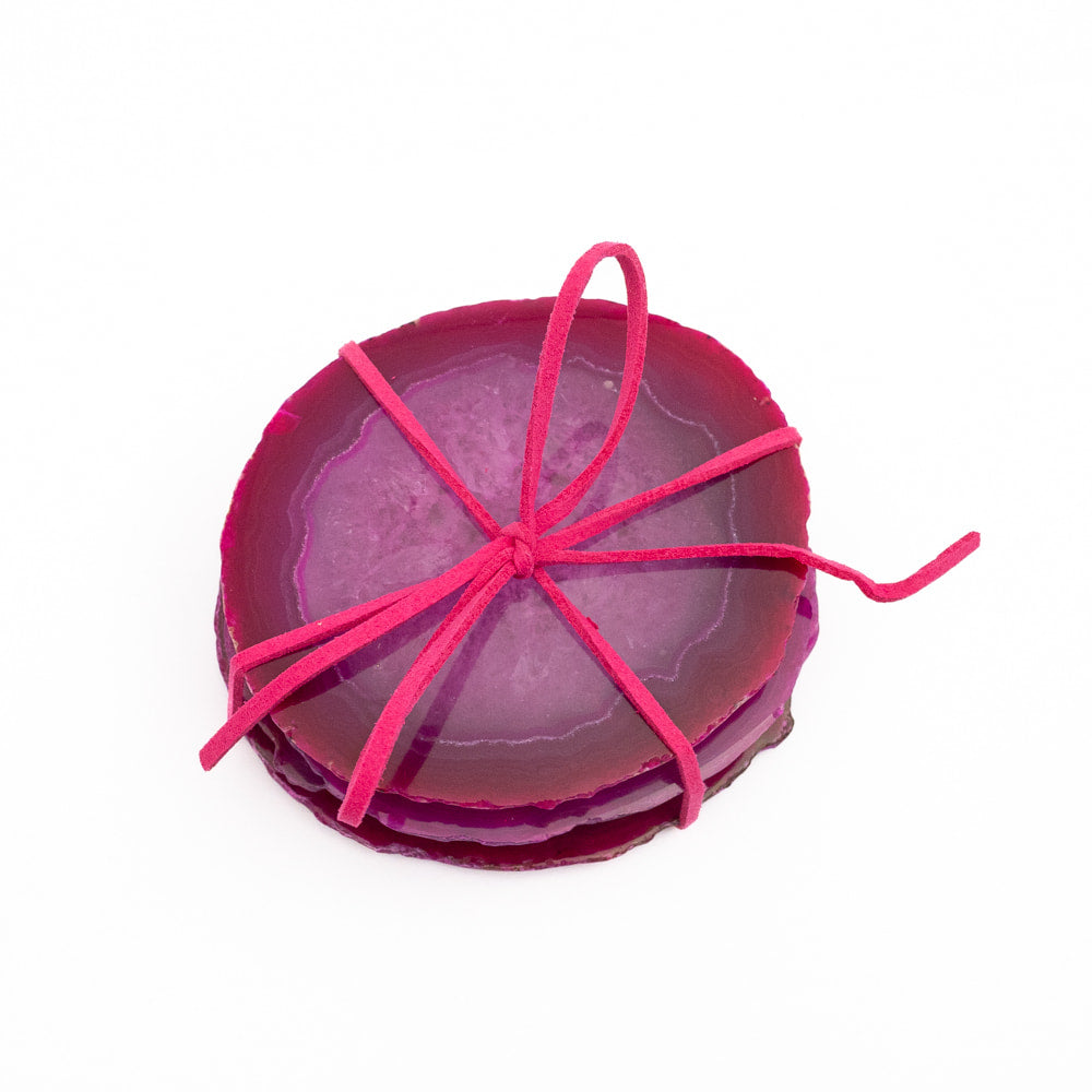 Agate Slice Coaster Set- Pink