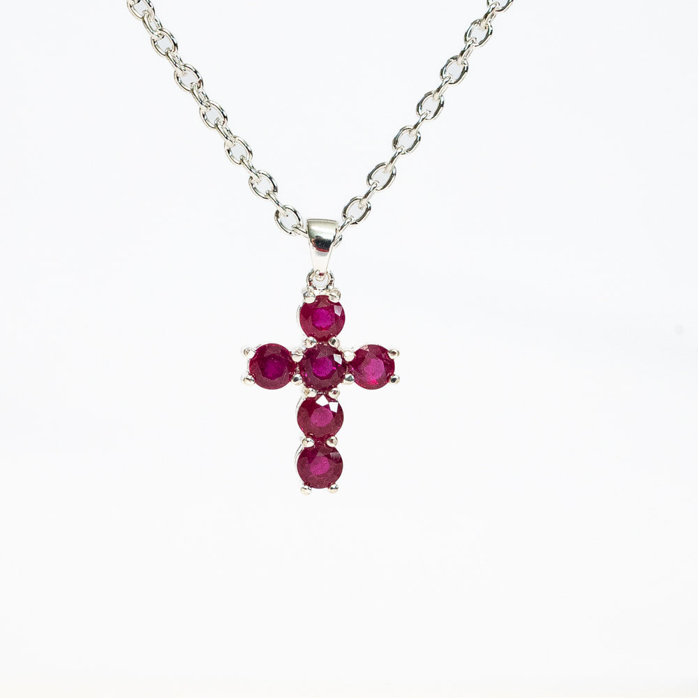 Ruby Cross Pendant - Silver