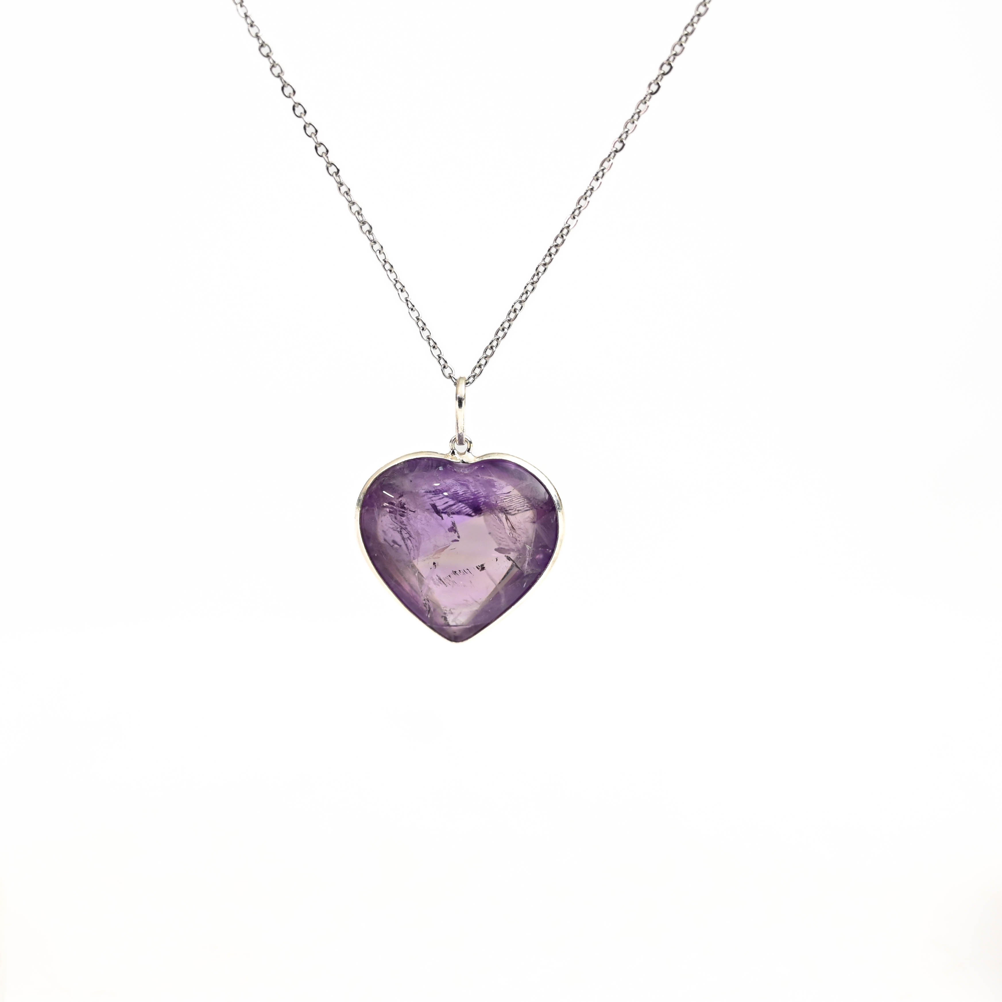 Amethyst Silver Pendant- Heart