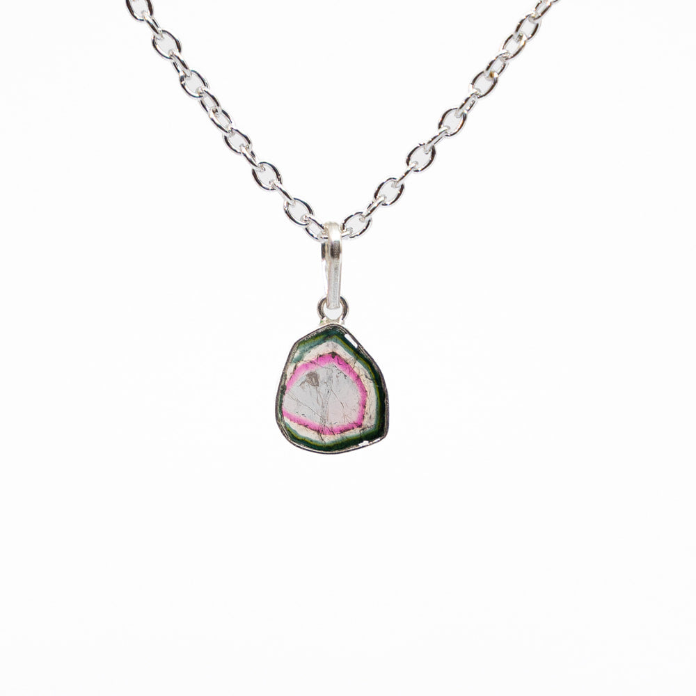 Watermelon Tourmaline Pendant - Silver