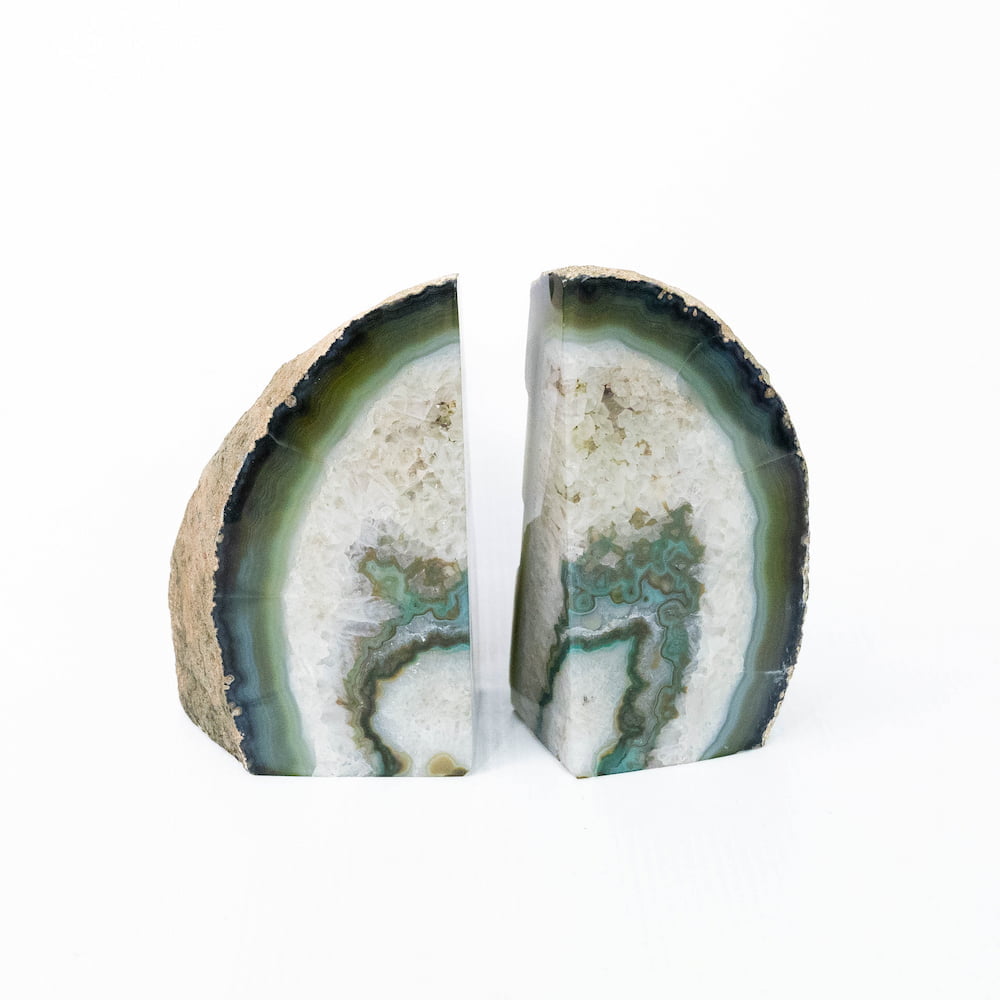 Agate Geode Bookends- Green