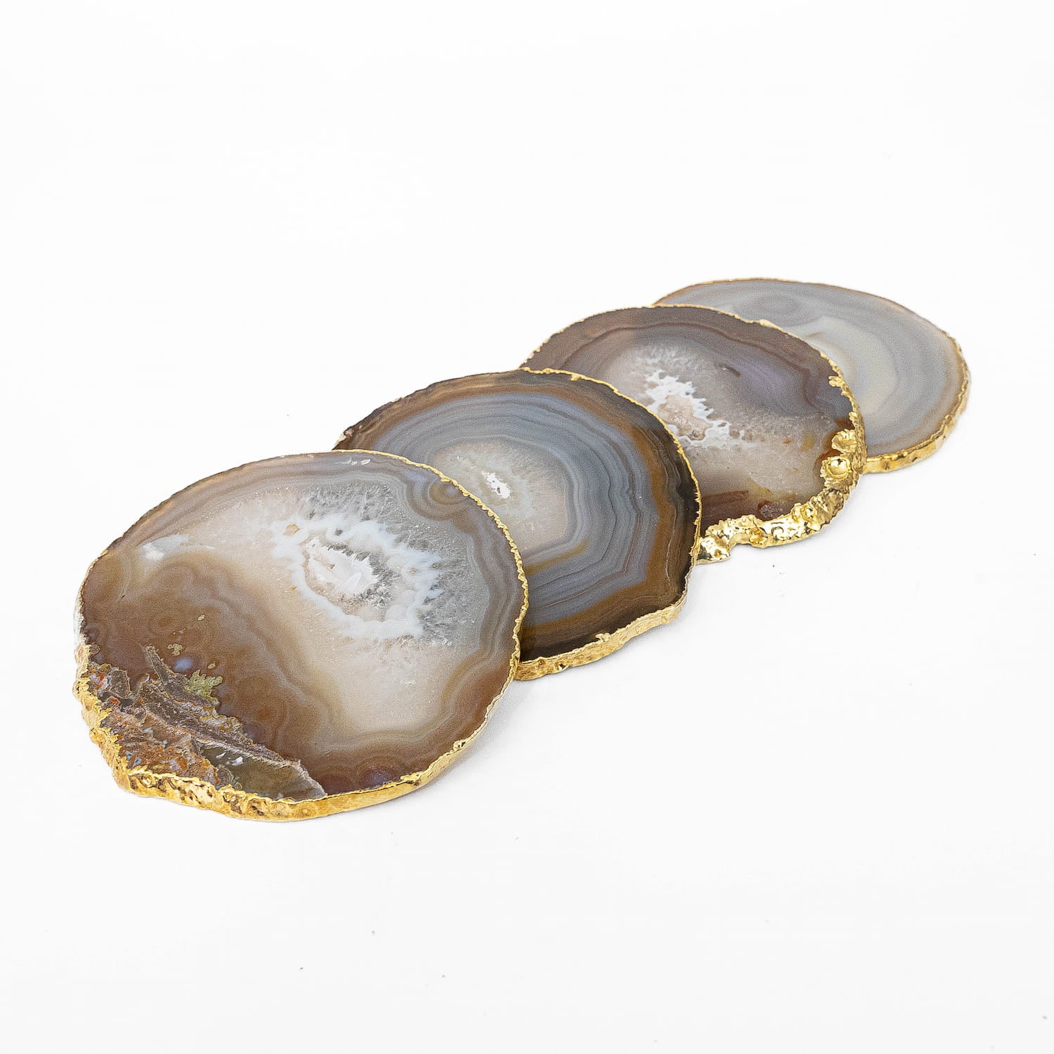 Gold Plated Agate Slice Coaster Set