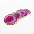 Gold Plated Agate Slice Coaster Set- Pink