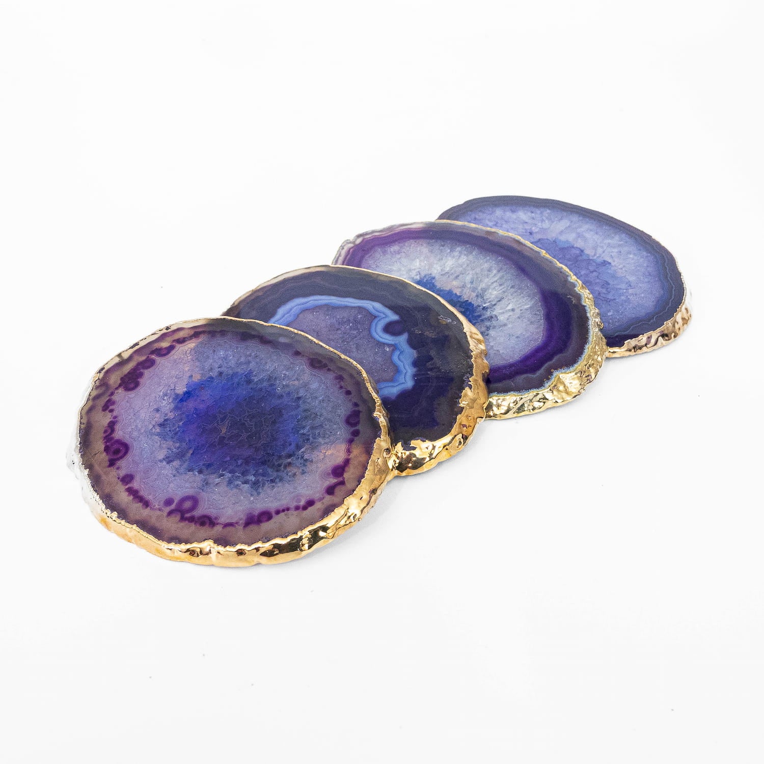 Gold Plated Agate Coaster Set - Purple
