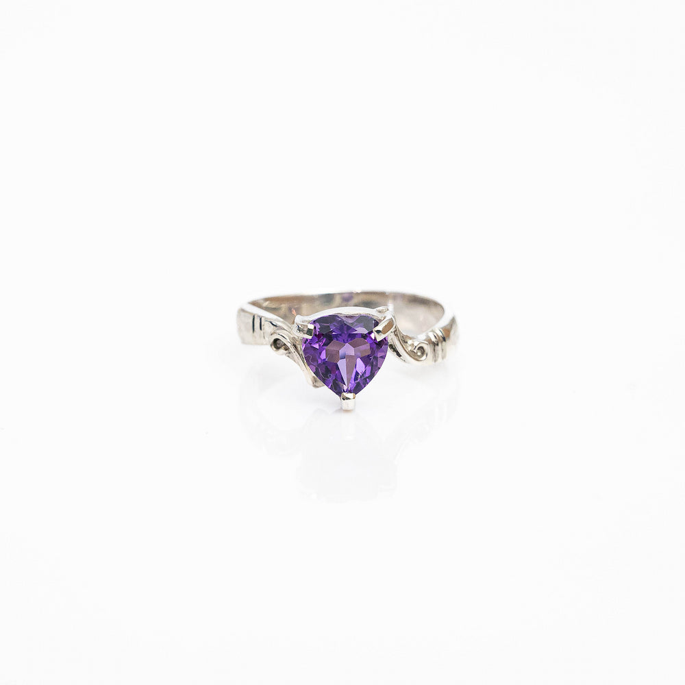 Amethyst Heart Silver Ring