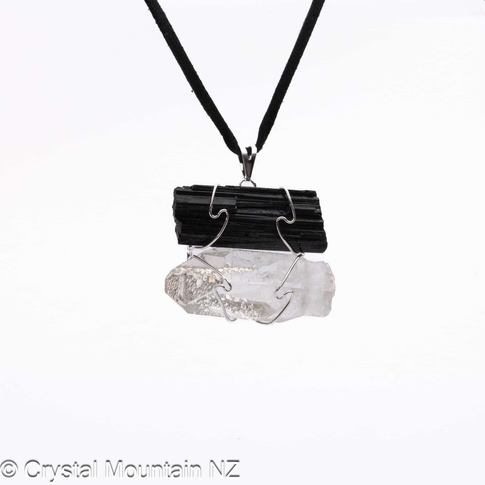Black Tourmaline & Clear Quartz Pendant