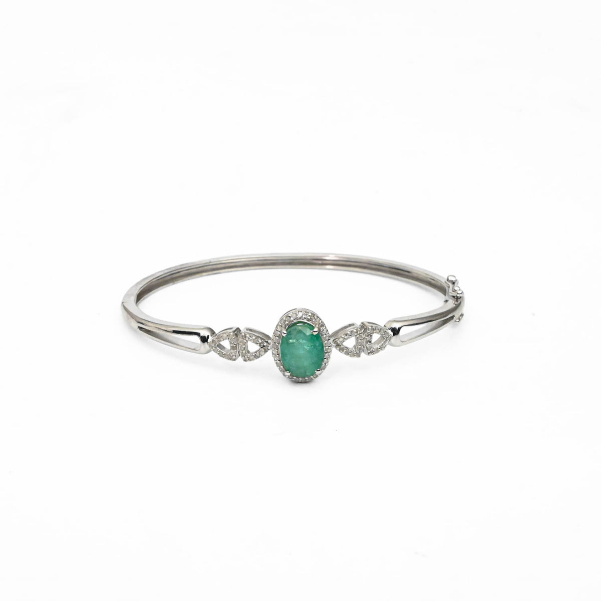 Emerald & Diamond Silver Bangle