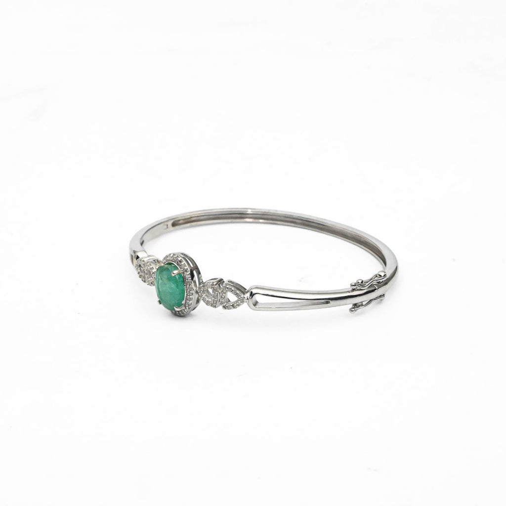 Emerald & Diamond Silver Bangle