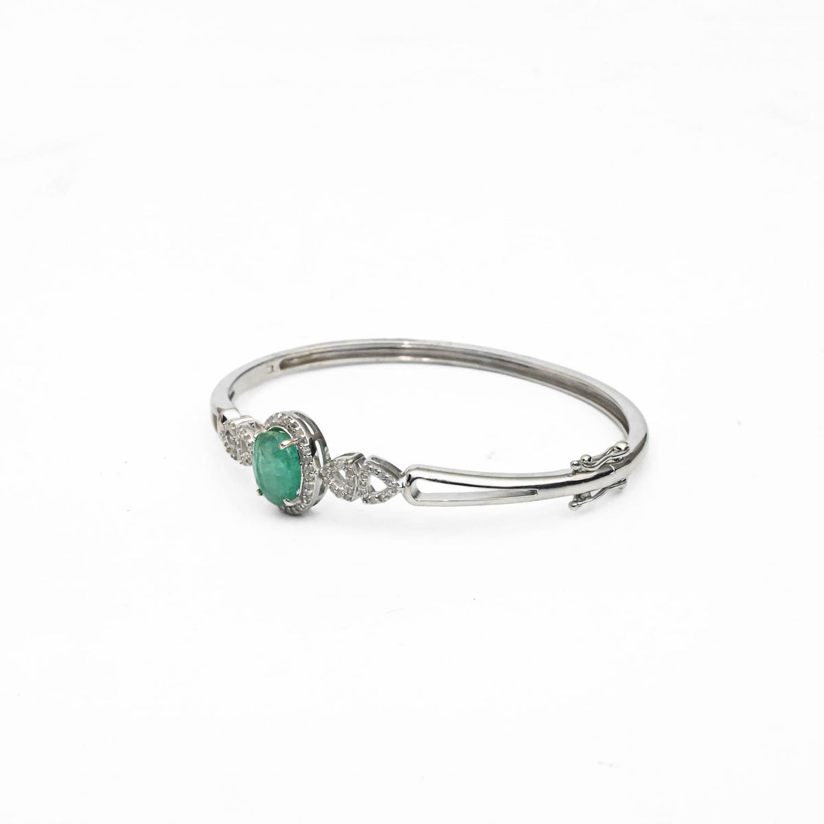 Emerald & Diamond Silver Bangle