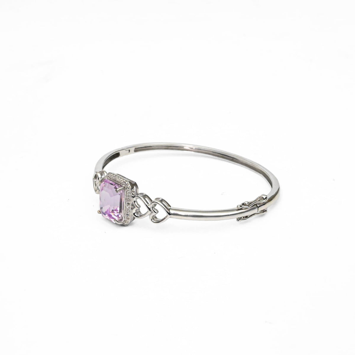 Kunzite & Diamond Silver Bangle