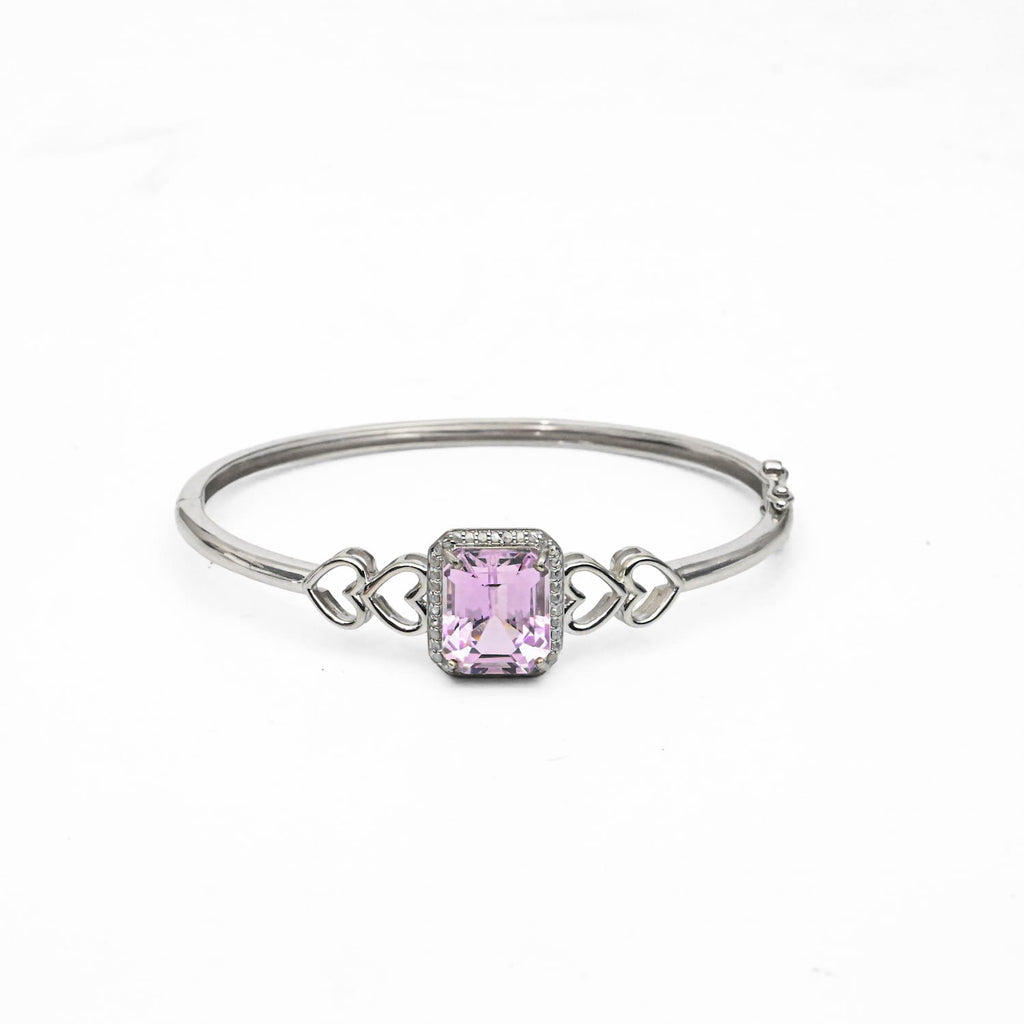 Kunzite & Diamond Silver Bangle