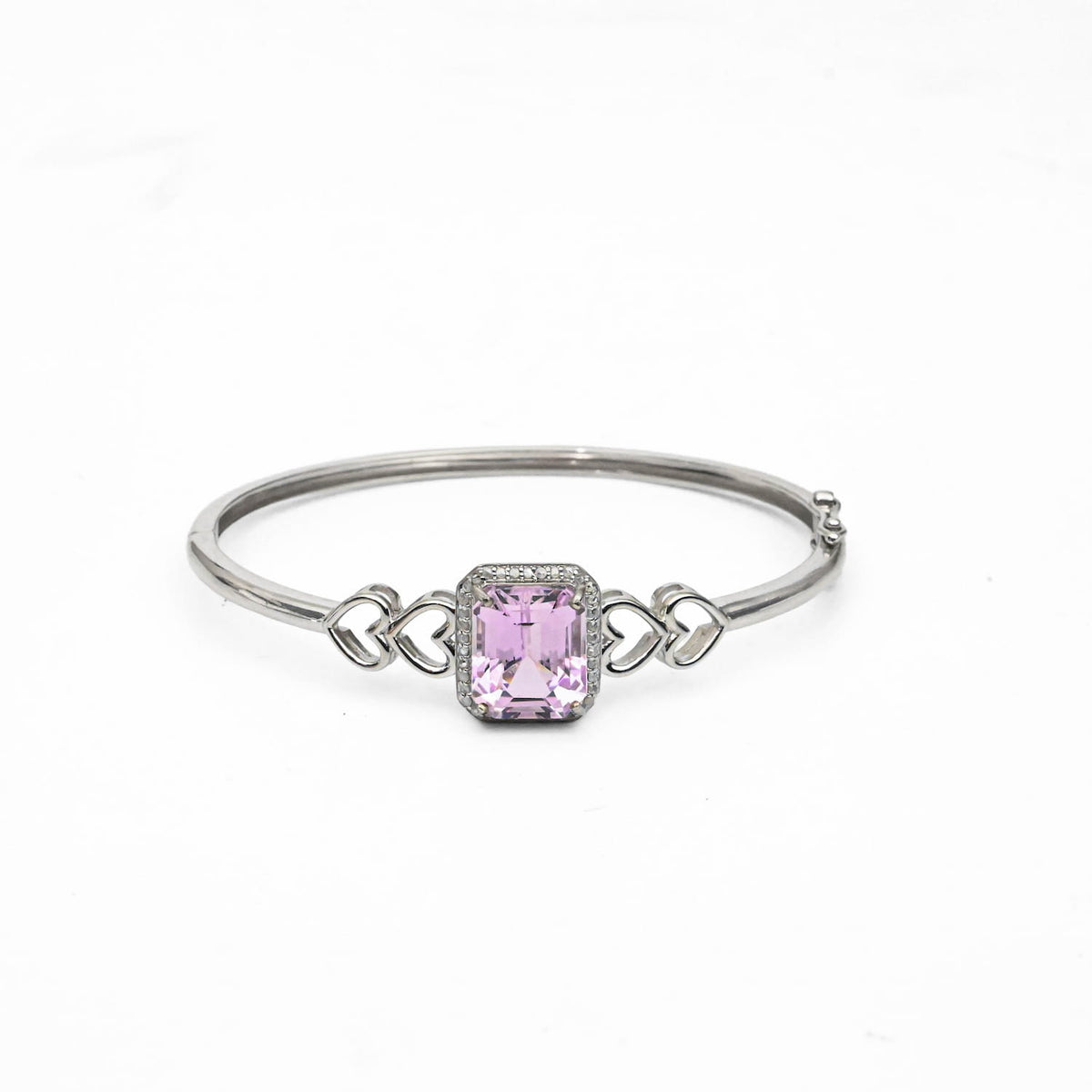 Kunzite & Diamond Silver Bangle