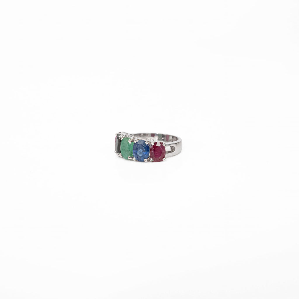 Multi Gemstone Silver Ring