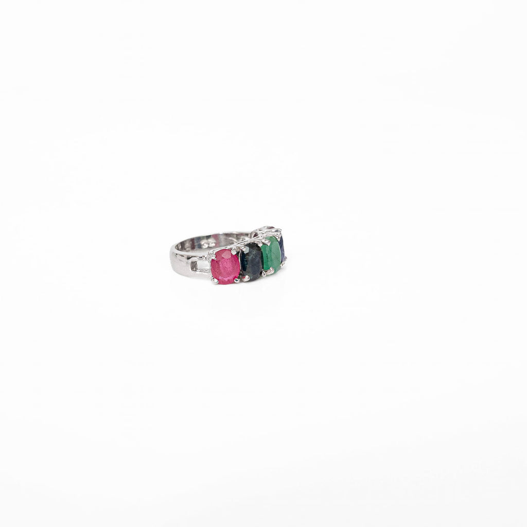 Multi Gemstone Silver Ring
