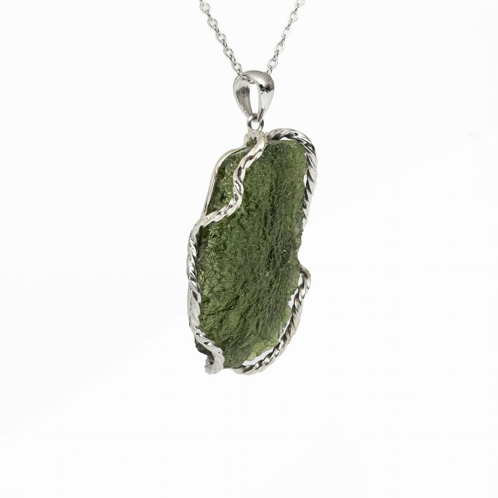 Moldavite Silver Pendant - Large