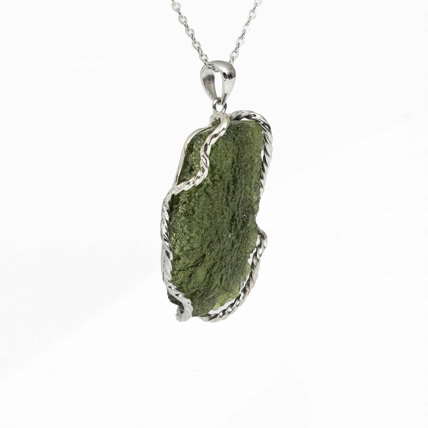 Moldavite Silver Pendant - Large