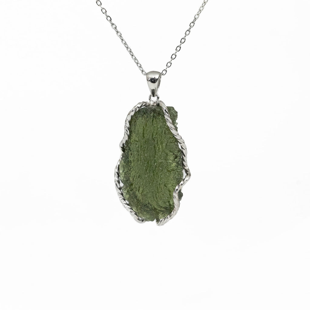 Moldavite Silver Pendant - Large