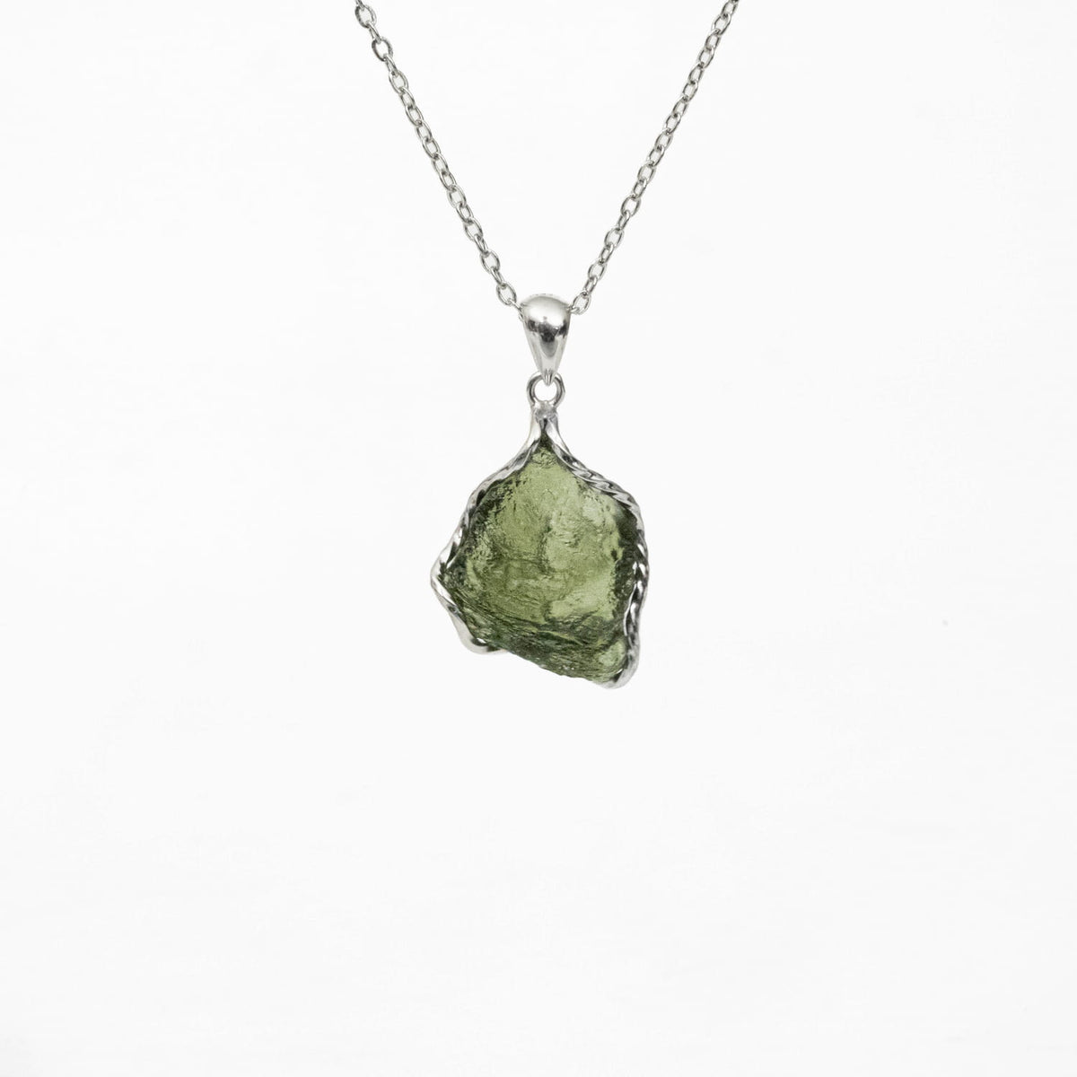 Moldavite Rough Pendant - Silver