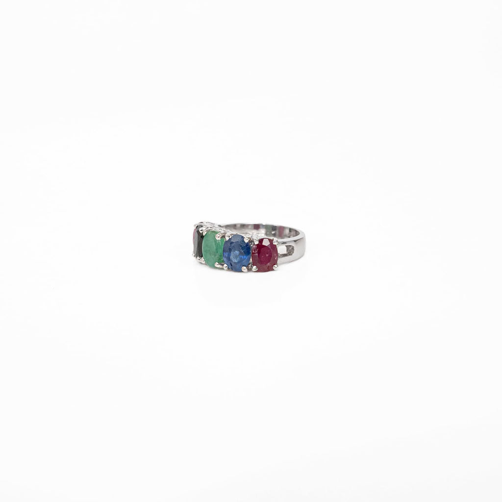 Multi Gemstone Silver Ring
