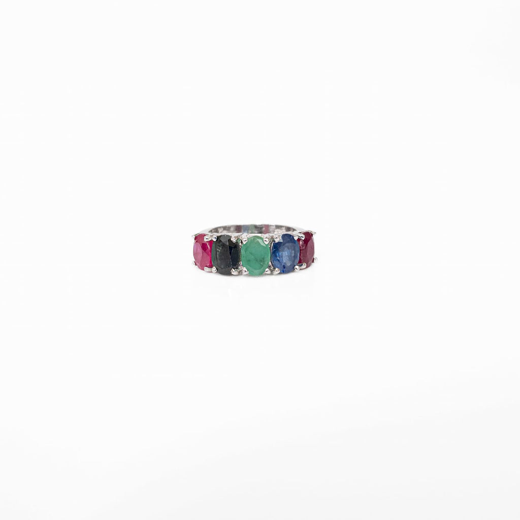 Multi Gemstone Silver Ring