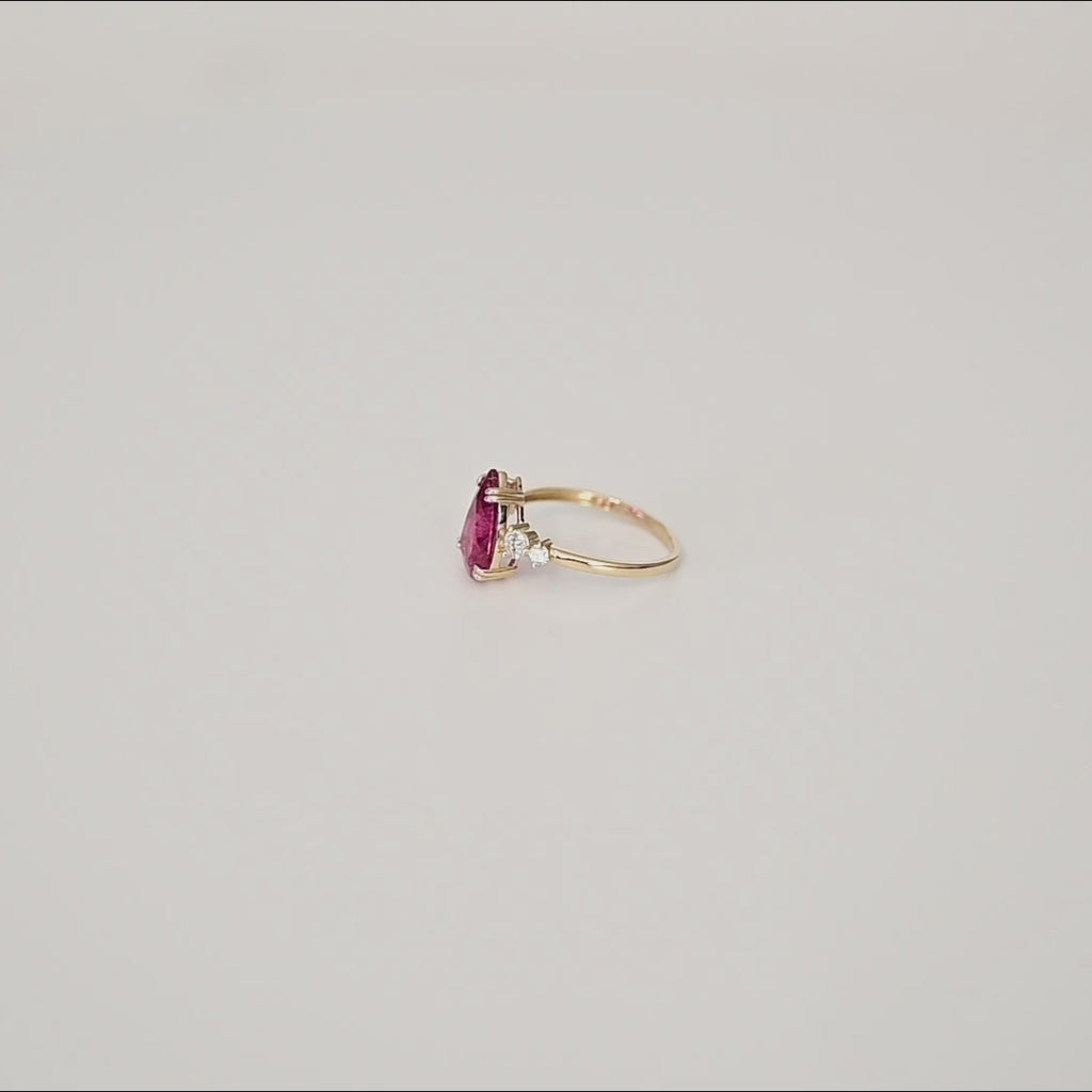Brazilian Rubellite & Lab Diamond 14K Gold Ring