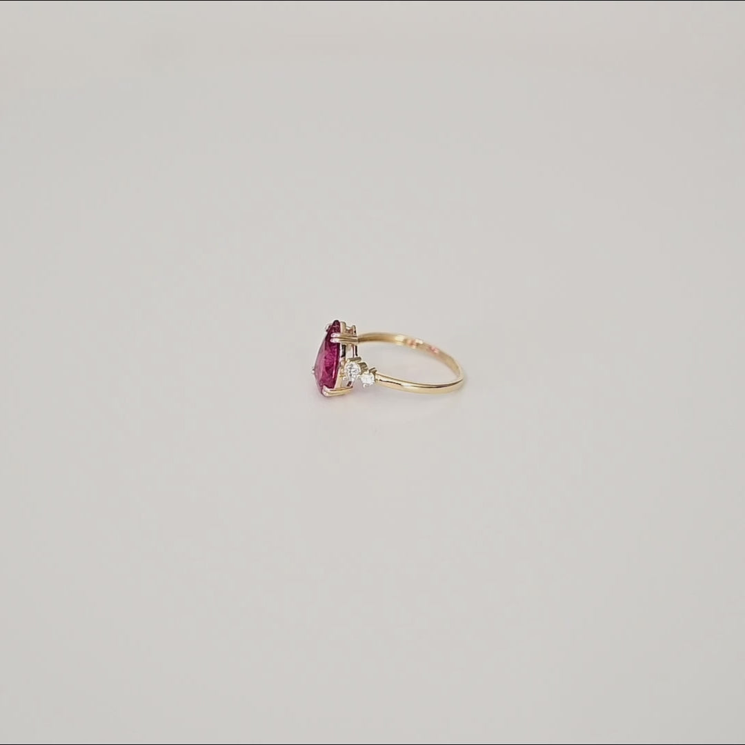Brazilian Rubellite & Lab Diamond 14K Gold Ring