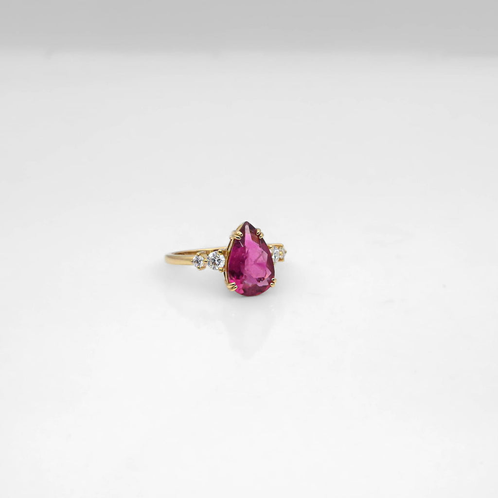 Brazilian Rubellite & Lab Diamond 14K Gold Ring