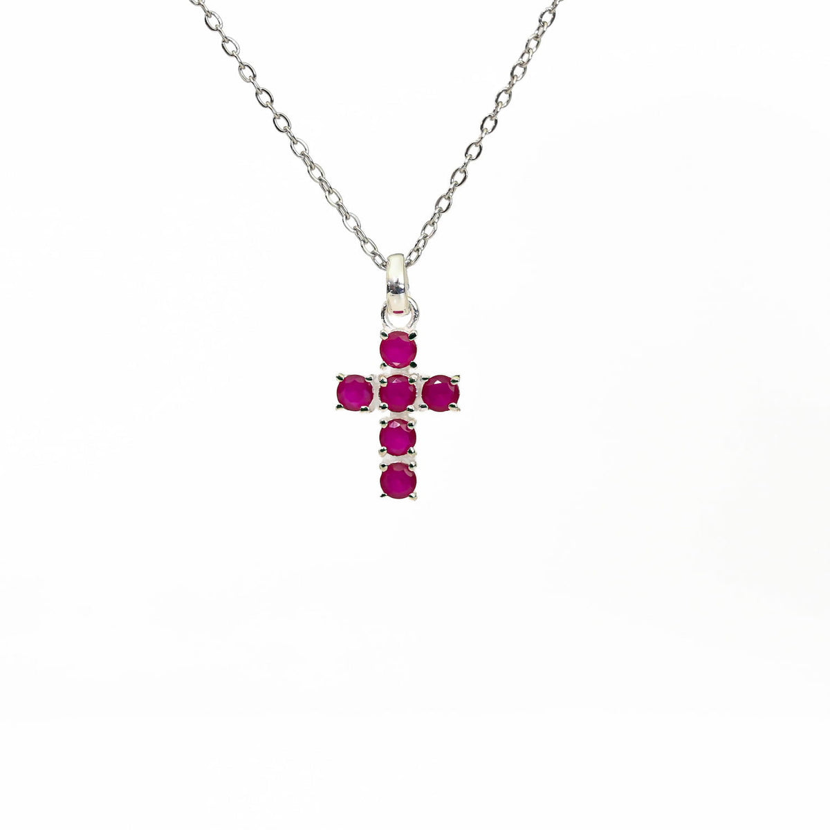 Ruby Cross Pendant - Silver