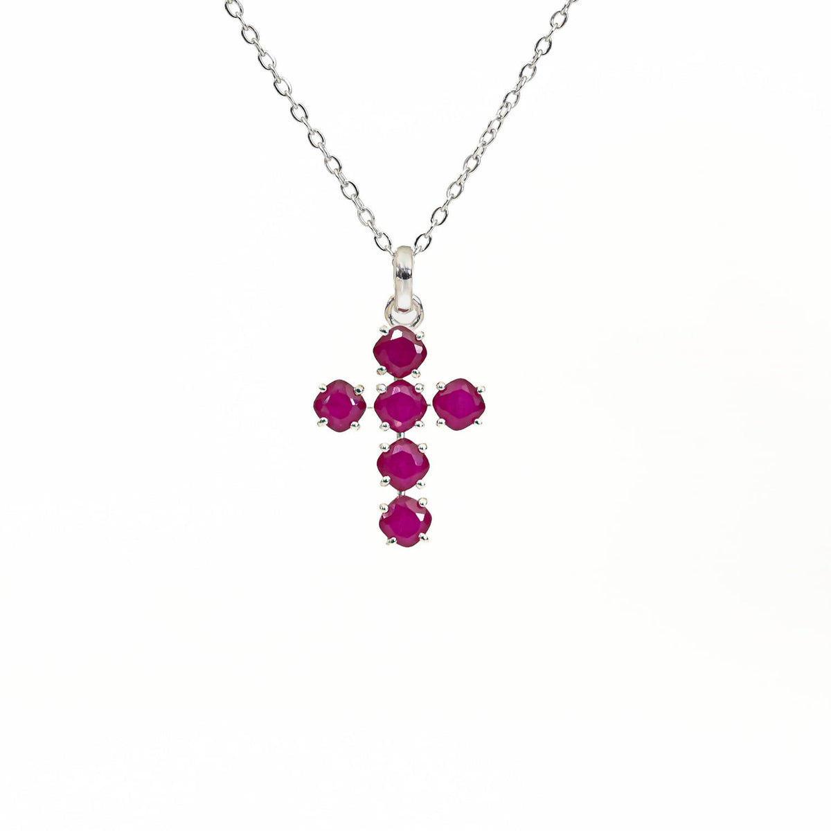 Ruby Cross Pendant - Silver