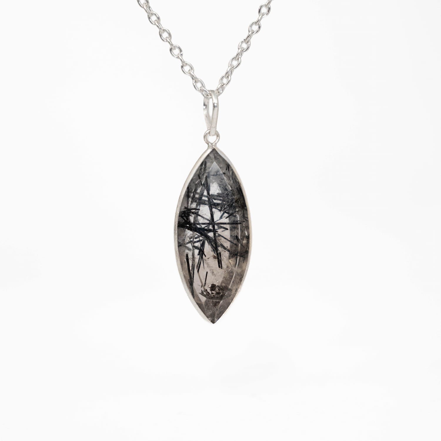 Black Rutilated Quartz Silver Pendant