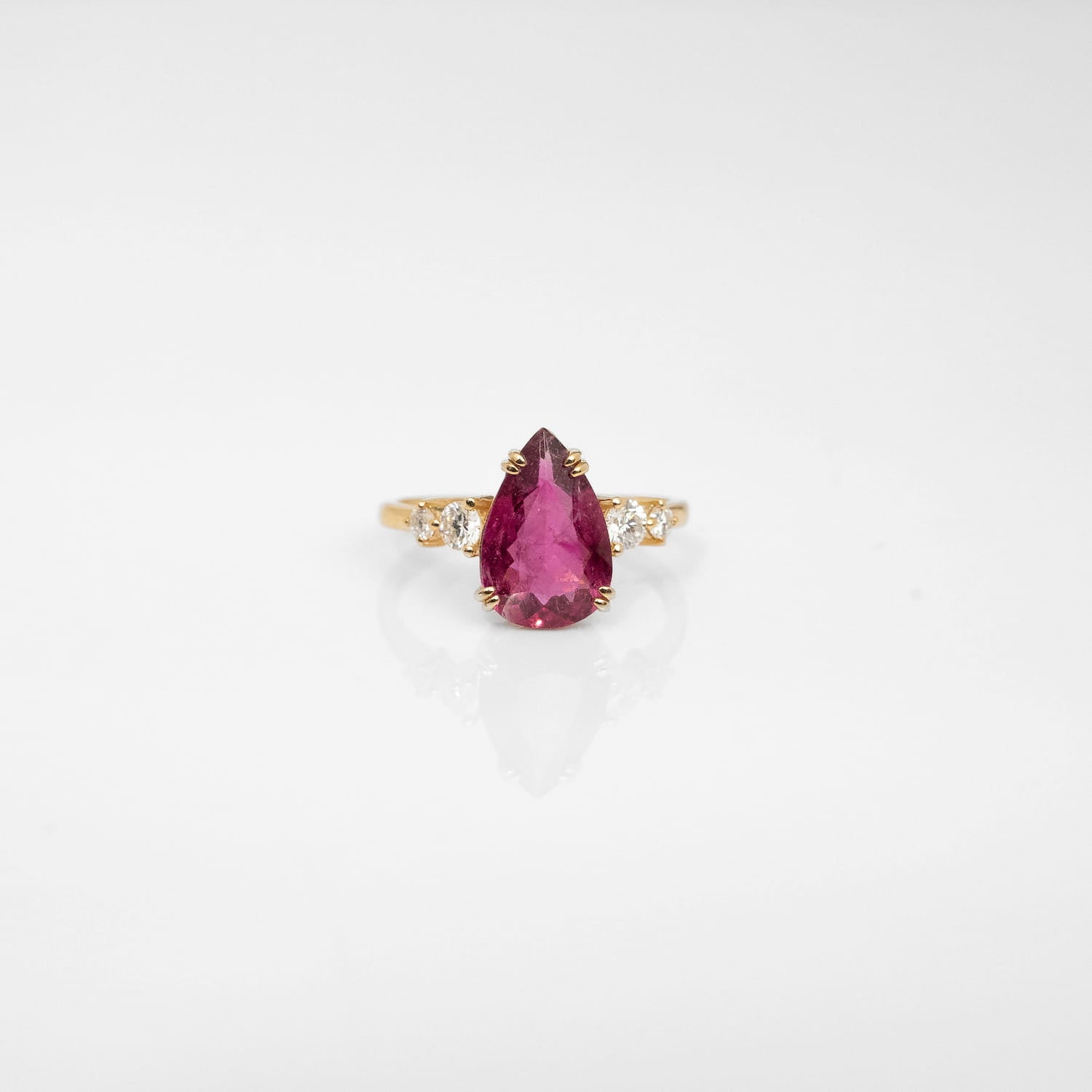 Brazilian Rubellite & Lab Diamond 14K Gold Ring