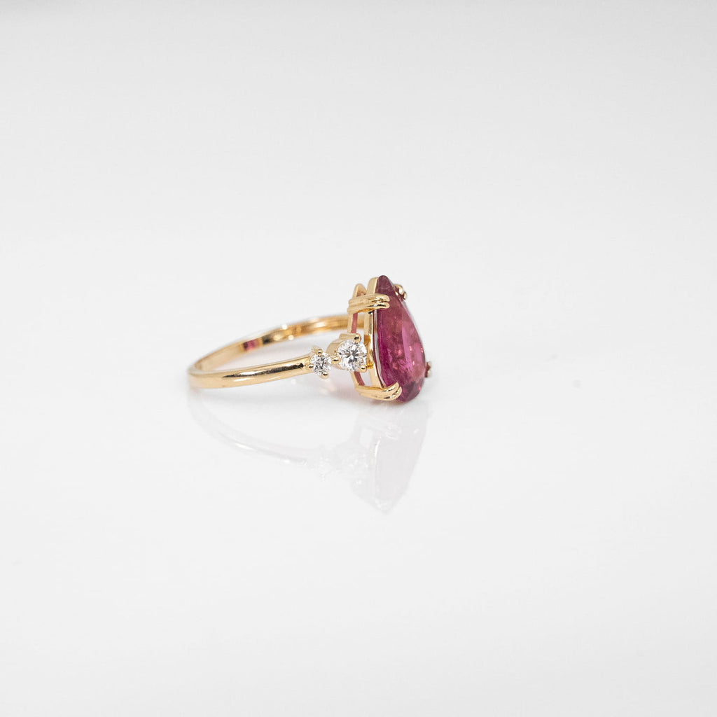 Brazilian Rubellite & Lab Diamond 14K Gold Ring