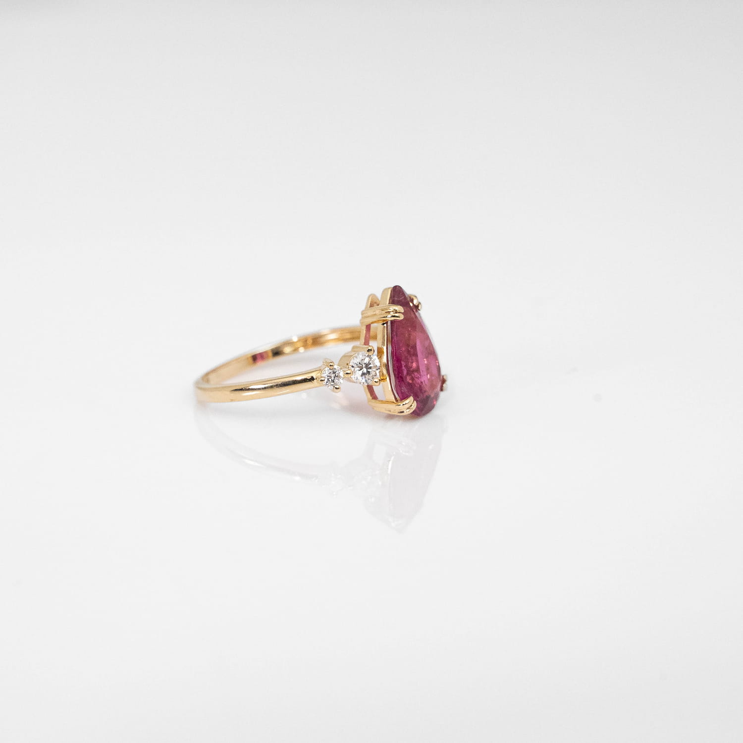Brazilian Rubellite & Lab Diamond 14K Gold Ring