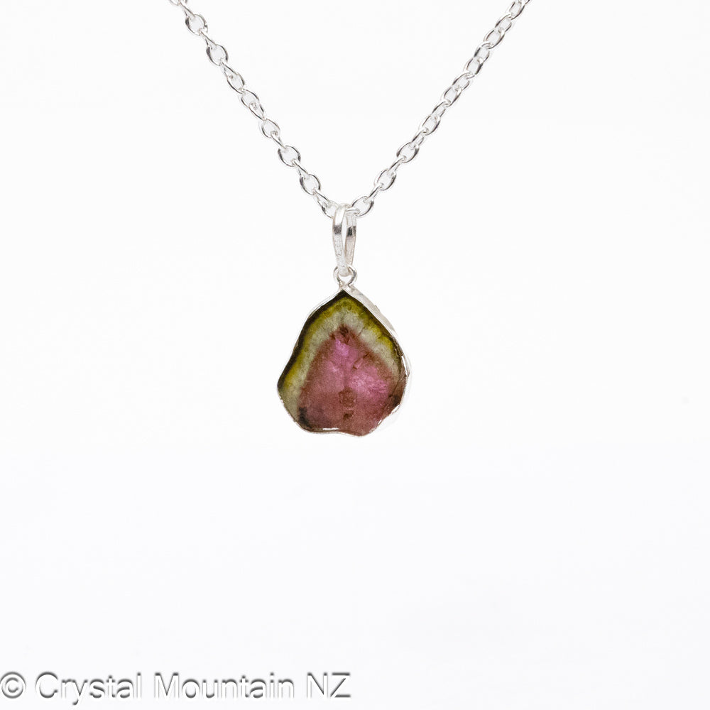 Watermelon Tourmaline Pendant - Silver